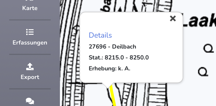 Ansicht einer in der Karte ausgewählten Erfassungsstelle