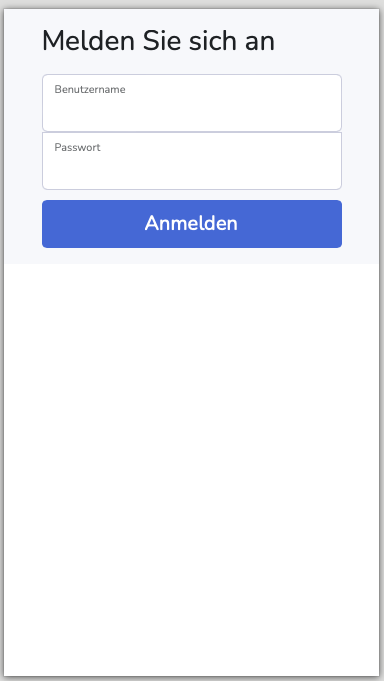 Anmeldeseite in einem Smartphone