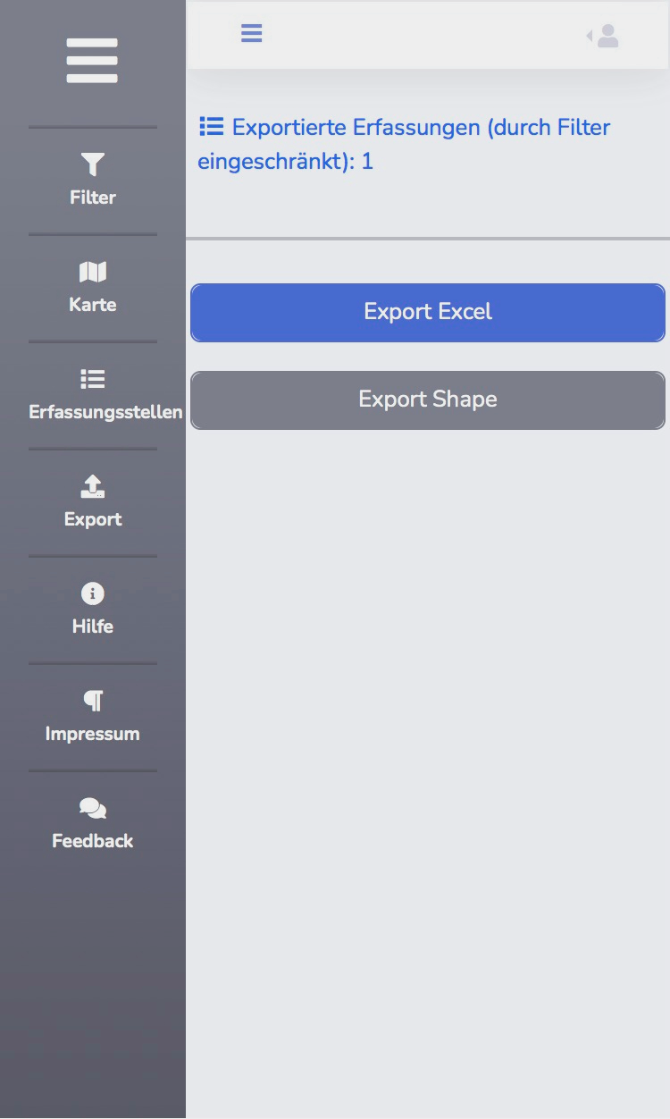 Aufruf des Export-Formulars