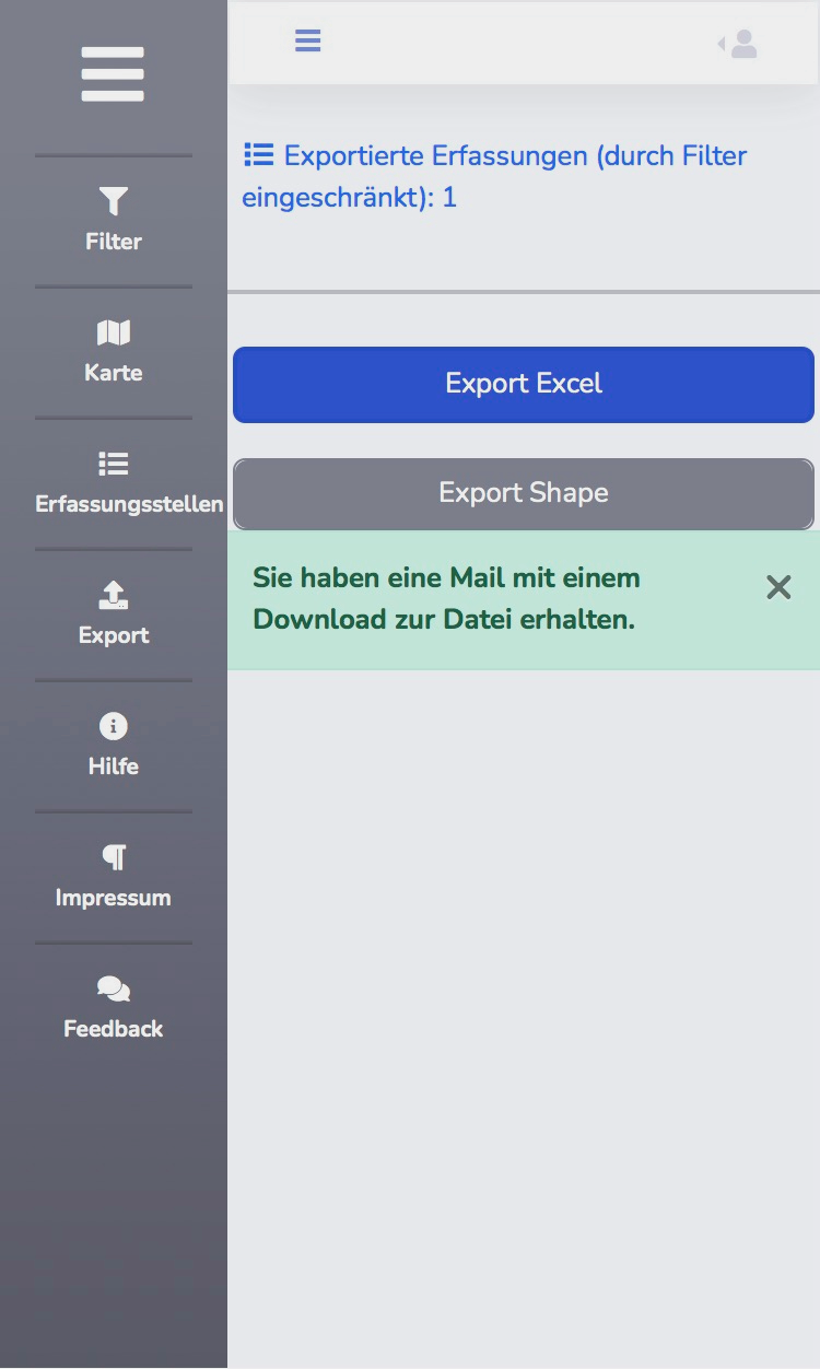 Meldung nach erfolgreichem Export
