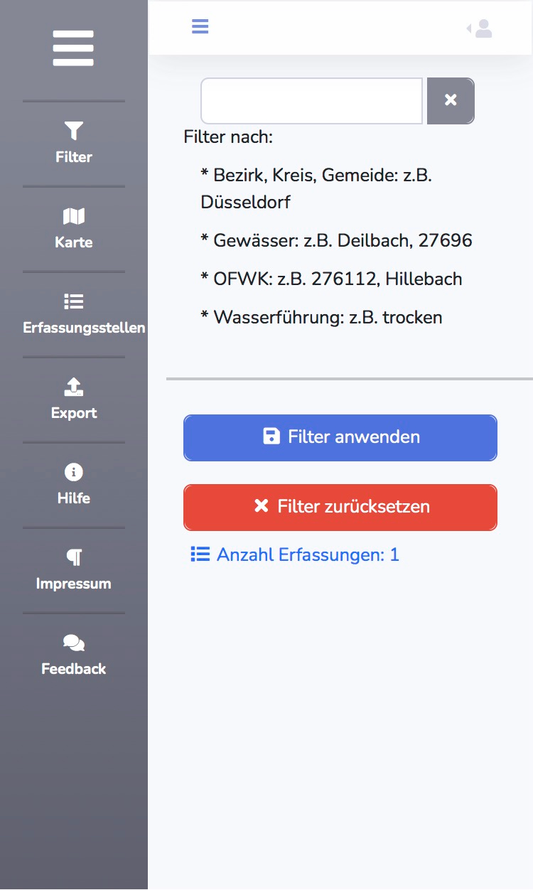 Nach Aufruf des Filter-Formulars