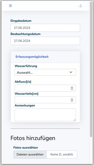 Eingabe einer neuen Erfassung
